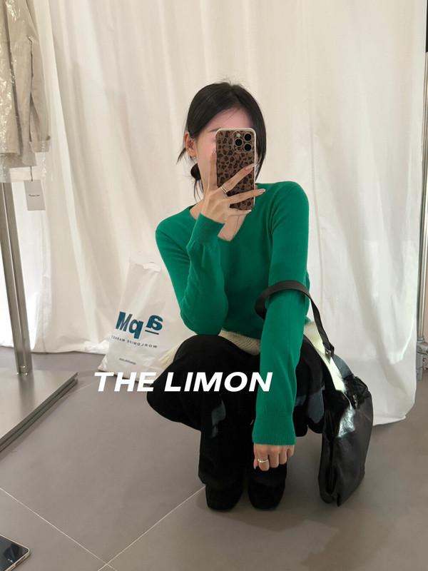 the limon柠檬绿茶无缝一体V领针织衫女2025秋季新款打底毛衣上衣|undefined