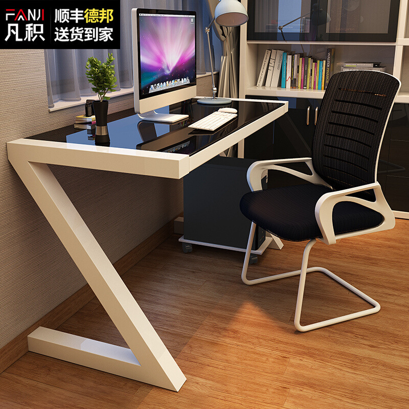 Simple Modern Tempered Glass Office Desk Computer Desk Desktop Household Bedroom Desk Storage with Drawer
