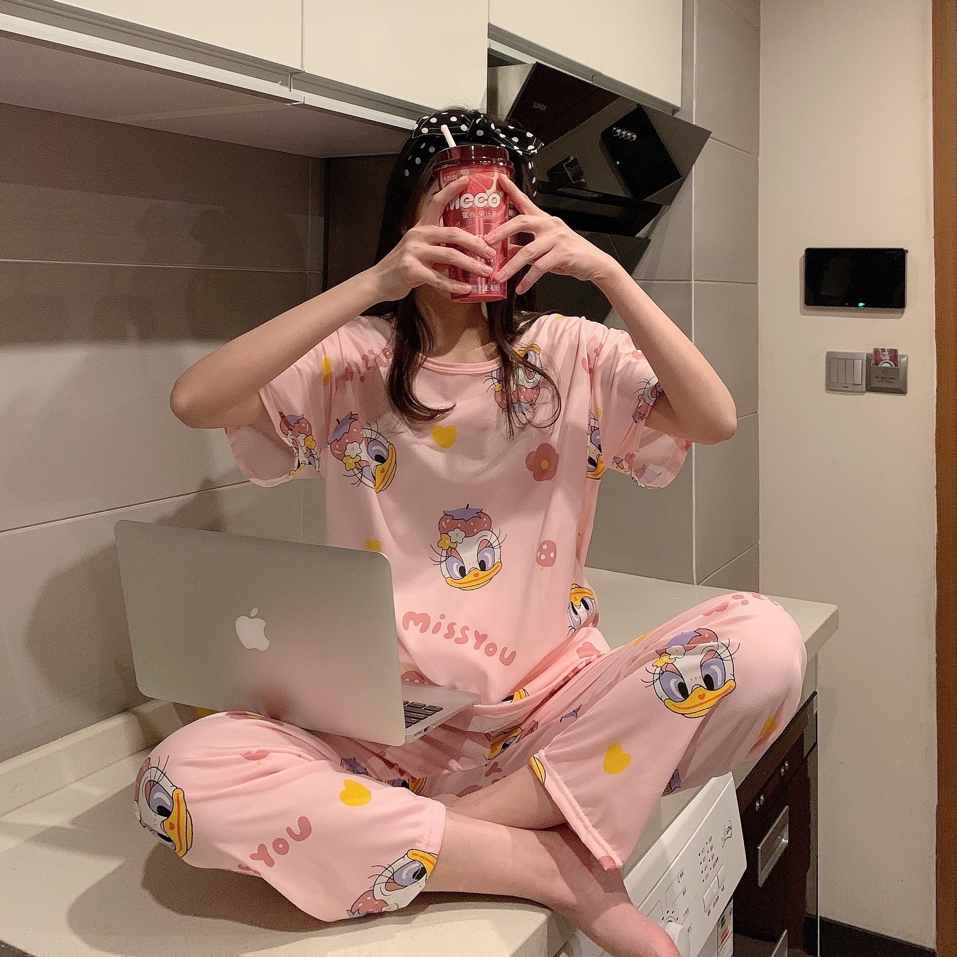 Pijamas pantalones de manga corta traje de dos piezas estudiante estilo coreano dibujos animados mujeres jóvenes delgadas primavera y otoño verano nueva ropa para el hogar