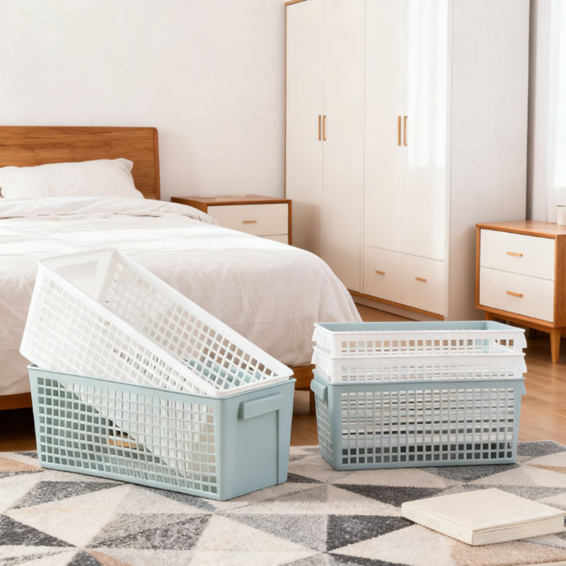 Green Storage Basket Snack Storage Hollow Rectangular Storage Basket Sundry Box Storage Box Plastic Basket Storage Basket