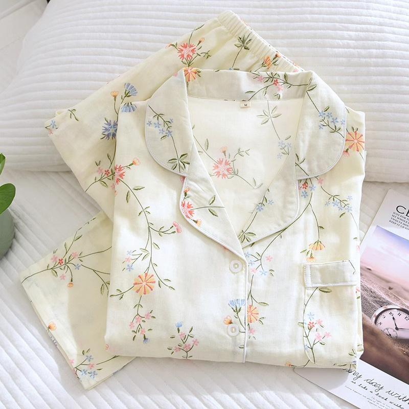 Women's Pure Cotton Pajamas, Spring and Autumn 2026 New Style, Small Floral Pattern, Summer Thin Style, Plus Size Cotton Long-Sleeve Loungewear Set