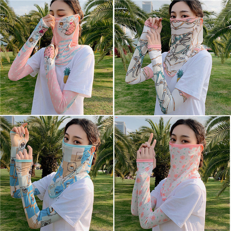 Ice Silk Sun Protective Sleeve Veil Men's and Women's Summer Gloves Ultraviolet Arm Protective Arm Sleeve Sleeve Thin Two-piece Set