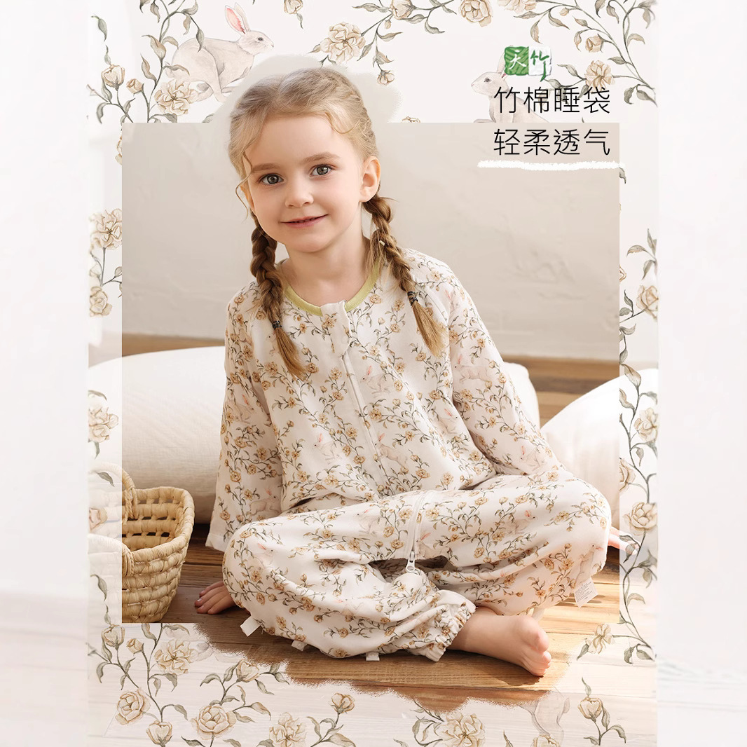 Summer Antibacterial Bamboo Cotton Gauze Belly Protecting Seven-point Sleeve Front Four Rear Two Children Infant Baby Air-conditioned Room Leg Sleeping Bag