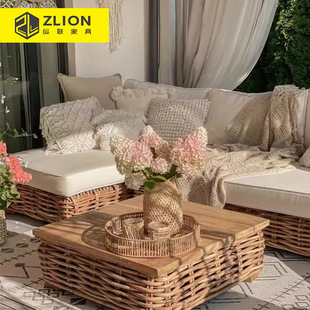 Outdoor Villa Rattan Sofa Combination Garden Courtyard Rattan Furniture Hotel B&B Leisure Living Room Sofa Furniture