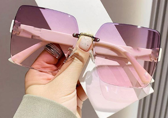 新商品フレームレス2色グラデーション高级感女性スタイル运転サングラスファッショントレンドディザトーンネット赤エッジサングラス|undefined