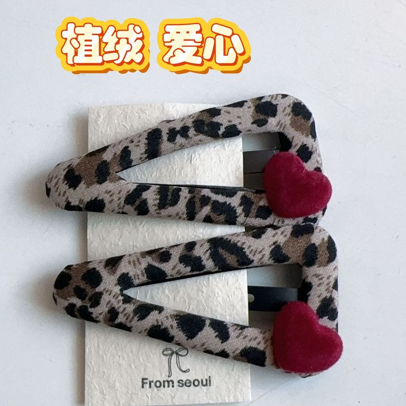 2只装韩国新款红色植绒爱心豹纹蝴蝶结发夹 时尚蝴蝶结刘海夹发饰|undefined