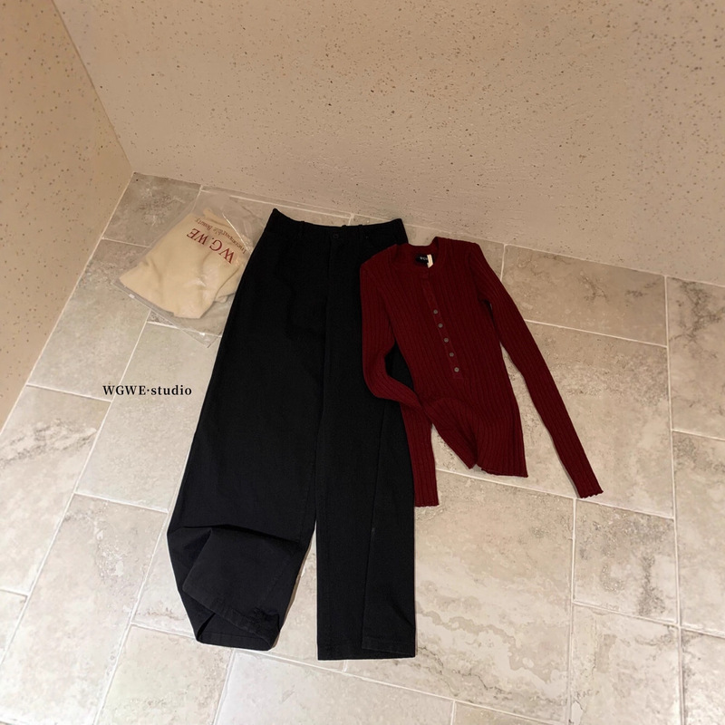 WGWE7169#两色低腰休闲裤~慵懒别致腰头显瘦直筒裤休闲裤|undefined