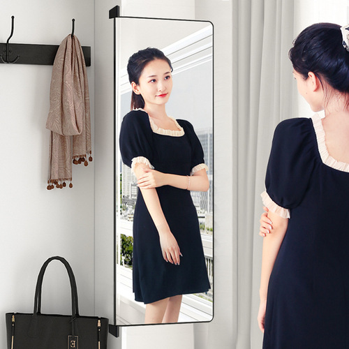 Swing door dressing mirror wardrobe built-in sliding rotating slide telescopic folding interior invisible fitting full-length mirror
