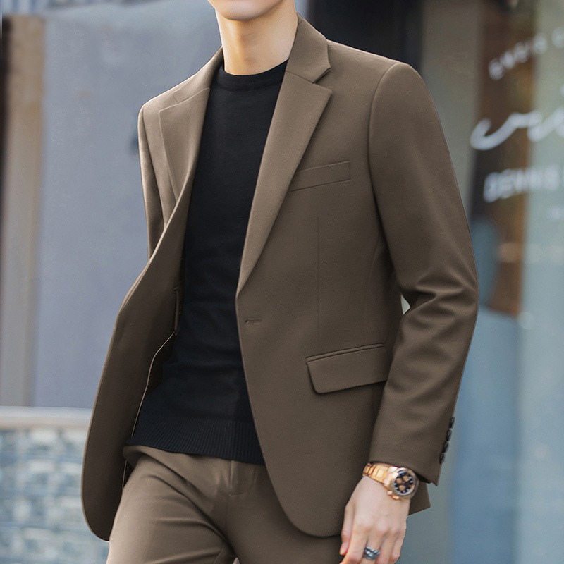 Men's Korean-Style Trendy Versatile Suit Jacket Set, Wrinkle-Free Slim Fit Stylish Top Cross-Border