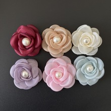 韩版6cm网纱烧边山茶花 烤边布花朵鞋帽包胸花宠物头饰配件现货