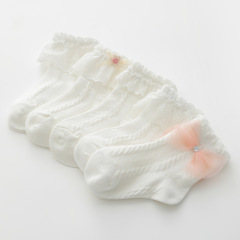 女童襪子春夏季薄款寶寶花邊襪蕾絲公主風小女孩學生兒童白色短襪