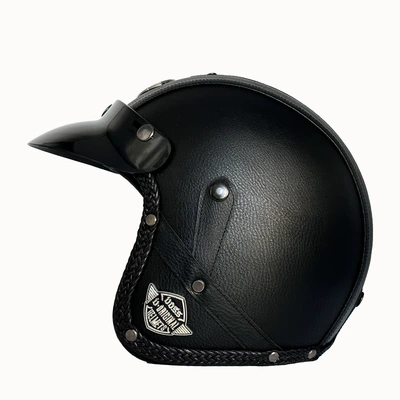 Motosiklet kaskı (dəbilqə) — Motorcycle Three-Quarter Leather Helmet, Safe - black-flat-m