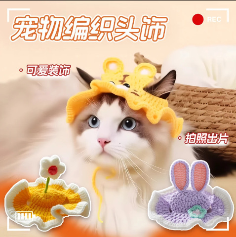 Cute Handmade Pet Headwear for Home Use, Open-Ear Hats for Cats and Puppies, High Aesthetic Value, Perfect for Photo Shoots and Dressing up