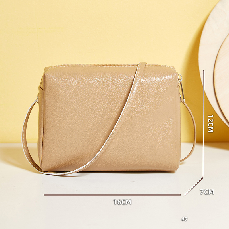Leather Texture Soft Casual Trend Zipper Apricot Color Soft Single Square Bag display picture 3