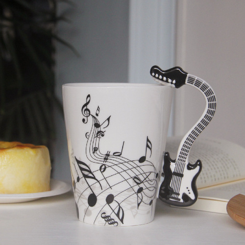 Ceramic Music Cup 400ml Large Note Cup Black Electric Guitar Coffee Cup Music Festival Cup Dropshipping Supply