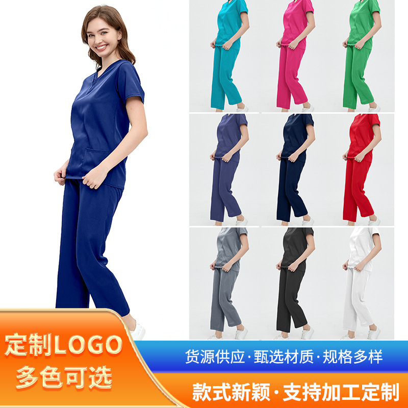 Amazon transfronterizo bata quirúrgica ropa de lavado de manga corta traje de mujer enfermera uniforme quirófano trabajo uniforme Traje de aislamiento