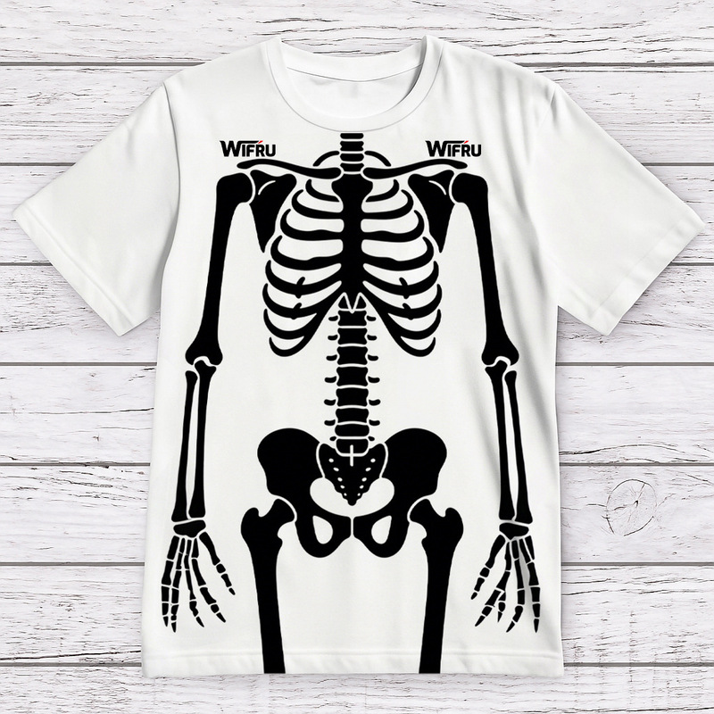 X-Ray Bone Print Black and White Millennium Punk Rock Short-Sleeved T-Shirt for Men and Women Summer Fashion Brand Loose Couple Pure Cotton Top