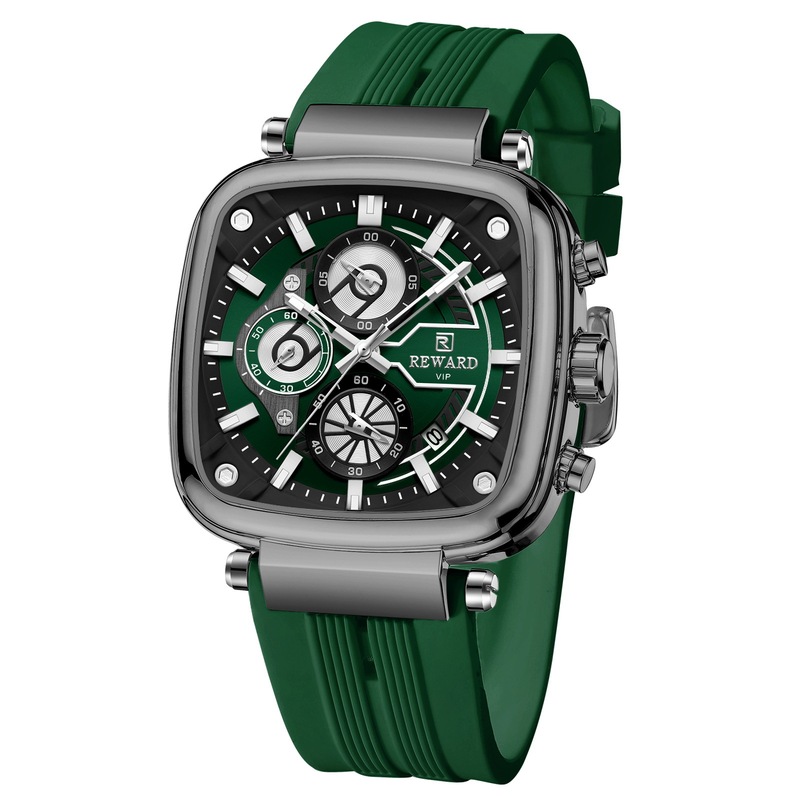 Reward Multifunctional Quartz Men's Watch Silicone Band Square Waterproof Three-Eye Six-Pin Men's Watch Rd831509M