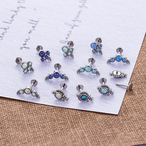 Stainless steel inlaid with Australian gemstones, intradental screws, lip nails, fashionable European and American popular lip cartilage piercing bone nails, lip nails
