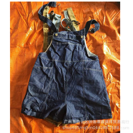 Second-Hand Clothes, Old Export, African Southeast Asia, Denim Overalls, Shorts, Multi-Flap Pocket Pants Fashion Pants, Full of Youthful Vitality