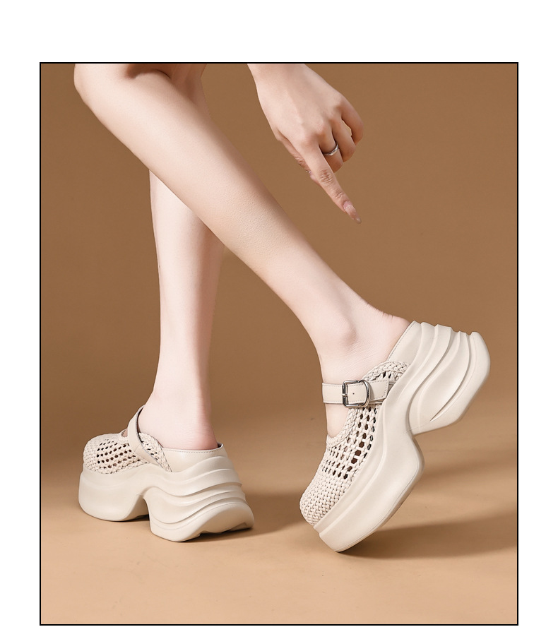Dép sandal nữ đế dày tăng chiều cao, quai chữ V, mũi kín, phong cách xốp mát — màu đen chi tiết 15