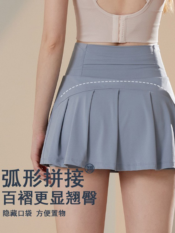 健身裙女大码假两件防走光夏季羽毛球运动速干网球裙a字瑜伽短裙|undefined