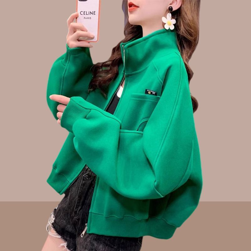 初秋立领棒球服外套女士新款韩版大码休闲感宽松时尚开衫卫衣|undefined
