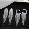 Zirconium with tassels, retro earrings, European style, simple and elegant design, diamond encrusted