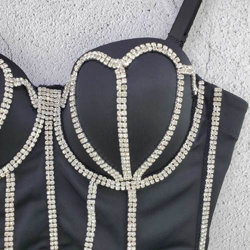 European and American hot selling A diamond barcode chain vest suspender elegant retro solid color slim outer wear tube top for women