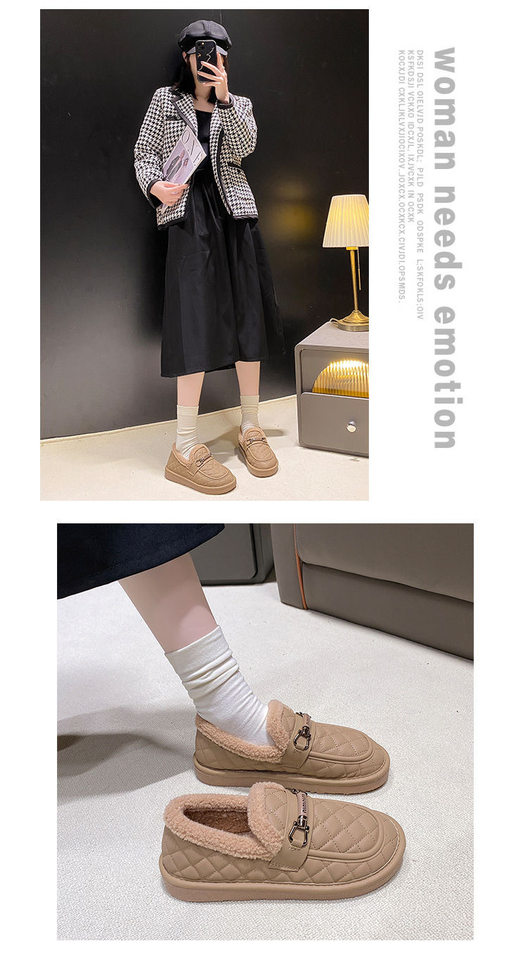 Giày lười nữ mũi tròn đế bằng lót lông giữ ấm — Màu nâu, màu đen, Màu nâu [đóng hộp], Màu đen [đóng hộp] chi tiết 13