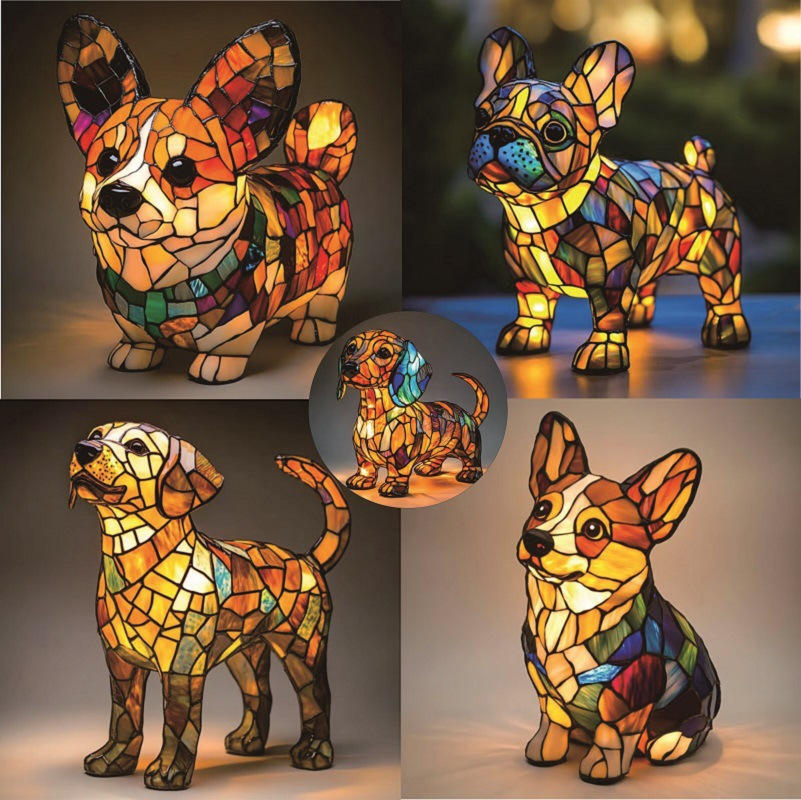 Cross-Border New Dog Series Resin Ornaments Led Night Light Art Animal Statue Creative Home Desktop Decoration