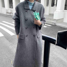 6168韩国东大门冬季新款牛角扣羊毛大衣女日休闲百搭毛呢外套