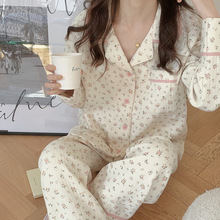 实拍2024秋冬新款睡衣长袖碎花保暖可外穿家居服套装女外贸批发