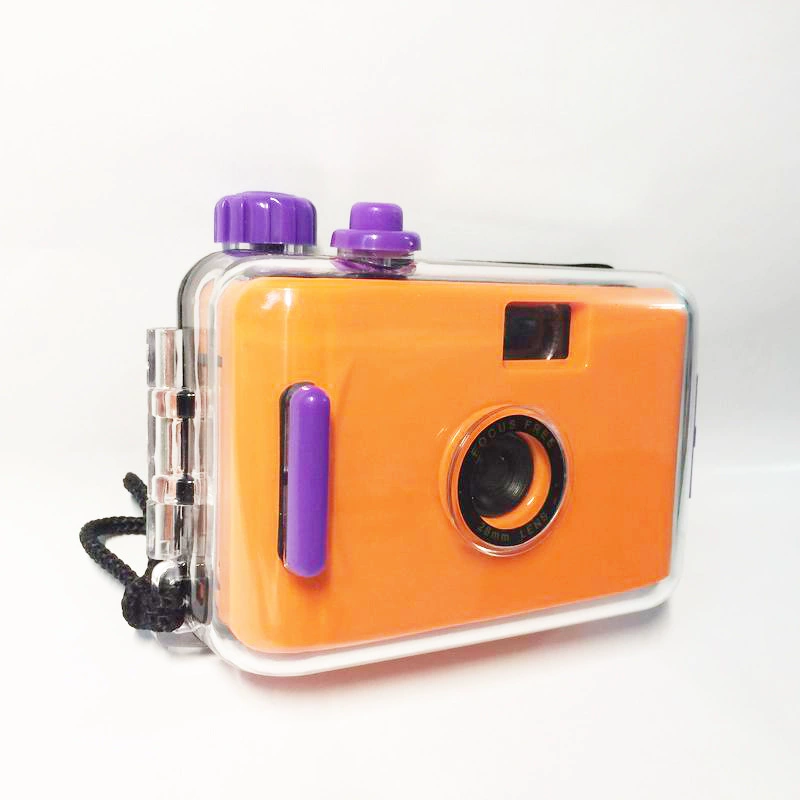 Orange disposable camera, flashing retro lamp for students, bidet
