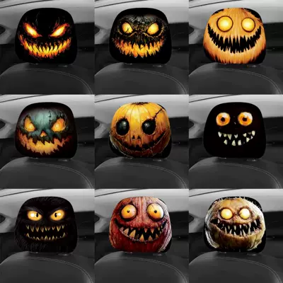 İki tərəfli çaplı avtomobil başaltı örtüyü Halloween Balqabaq Kəllə Universal Dekorativ Yastıq