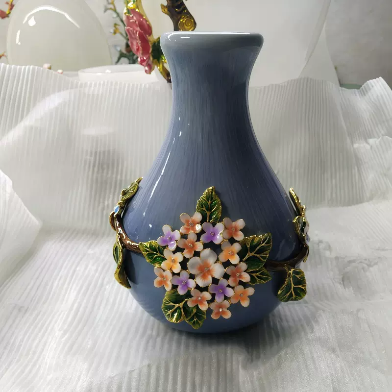 广东东莞厂家定制合金离心铸造珐琅彩花瓶家居饰品摆件合金工艺品