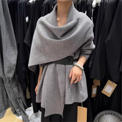 欧美设计感围巾针织衫女装秋季2025新款设计感名媛风毛衣女外套潮