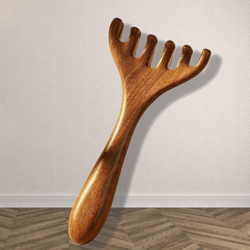 Entrega de una sola pieza peine de masaje de sándalo dorado peine de masaje de cabeza Meridiana peine de sándalo de cinco dientes al por mayor suministro directo de fábrica