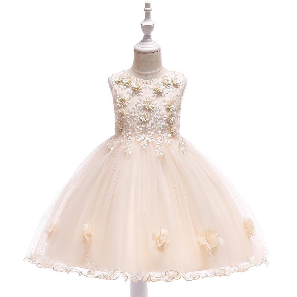 Nueva ropa infantil: vestido formal para niñas con bordado floral en 3D, vestido de princesa con adornos de cuentas hechos a mano, vestido de boda, traje de actuación para pequeñas princesas.