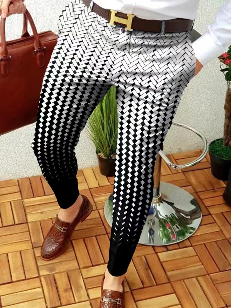 2023 estación independiente transfronteriza europea y americana nuevo patrón casual de los hombres impreso Mediados de cintura traje casual pantalones micro pantalones elásticos
