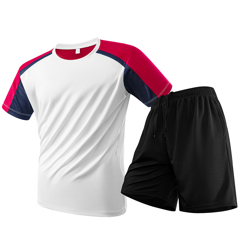 Round-neck summer suit, casual short-sleeve shorts two-piece set, loose-fitting sports training clothing, ice silk two-piece set Round-neck summer suit, casual short-sleeve shorts two-piece set, loose-fitting sports training clothing, ice silk two-piece set