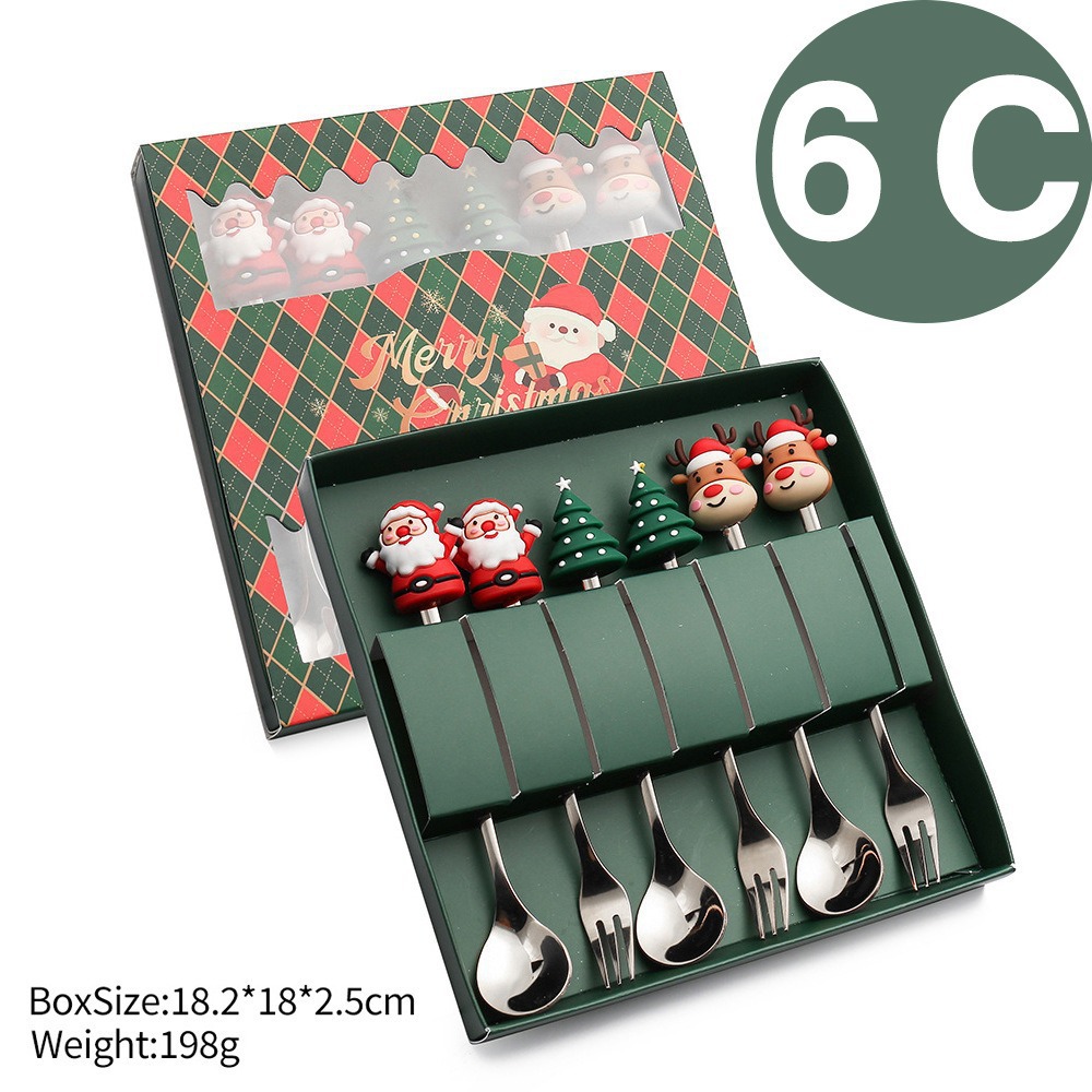 Cuchilleras de acero inoxidable transfronterizas muñecas de Navidad cucharas y tenedores juegos de regalo de café cucharas de postre horquilla de fruta pastel image 31