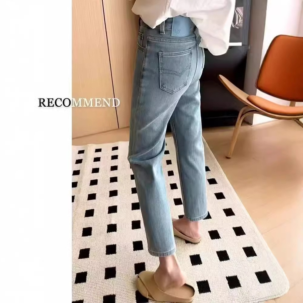 짧은 직선 다리 청바지 여성용 가을 새 배 모양의 스트레치 슬리밍 높은 허리 플러스 사이즈 담배 자른 바지