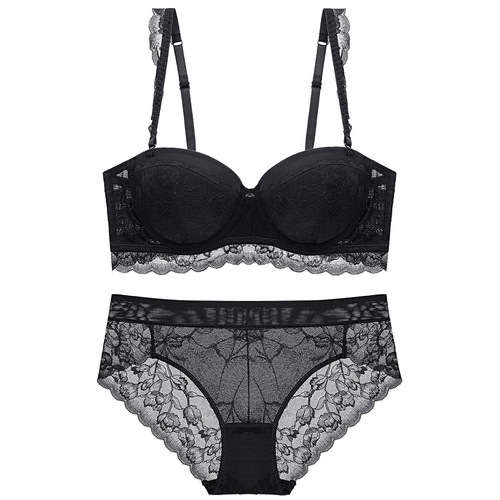 Factory direct sales sexy lace women's underwear set with thin top and thick bottom anti-sagging push-up bra set
