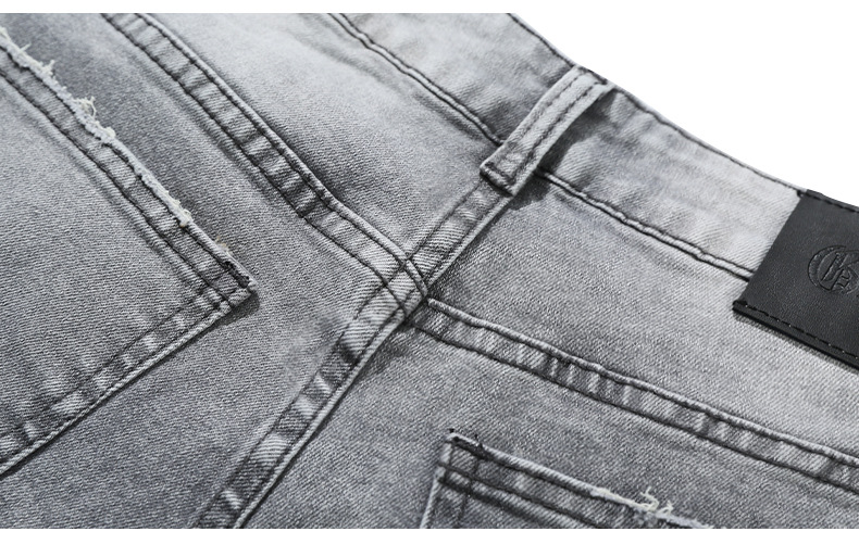 2023 Spring/Summer new solid-color jeans for men, washed light gray distressed pants with frayed edges, American straight-leg pants pic 30