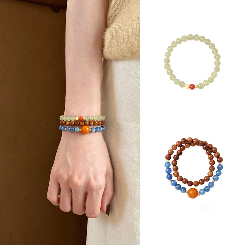Cook Beeswax Blue Crystal Beaded Bracelet Simple Elegant Sunny Water Bracelet Versatile Bracelet Niche High-End Wholesale