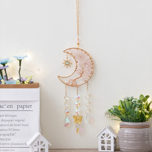 Wholesale Foreign Trade Jewelry: European & American Pink Quartz Moon, Tree of Life Car Charm, Crystal Gravel, and Crystal Accessories