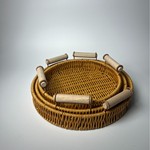 仿藤水果盘手工编织简约面包馒头客厅家用收纳藤编双耳托盘