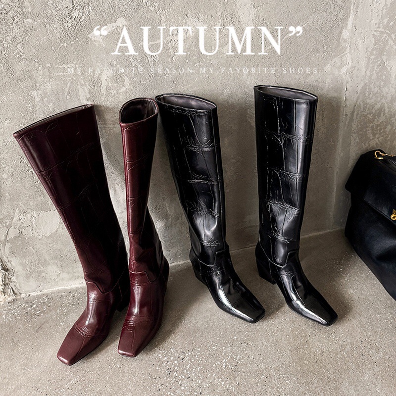 2025 New European and American Square Toe 6cm Thick Heel Over-The-Knee Boots for Women, High Boots, Knight Boots, High-Heeled Knee Boots for Women