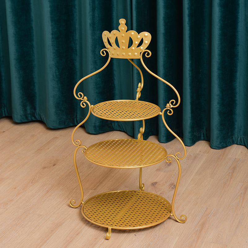 Estilo europeo de tres capas Corona de Hierro estante de la torta de cumpleaños de la boda multi-capa mesa de postre bandeja creativa soporte de exhibición de la boda image 8
